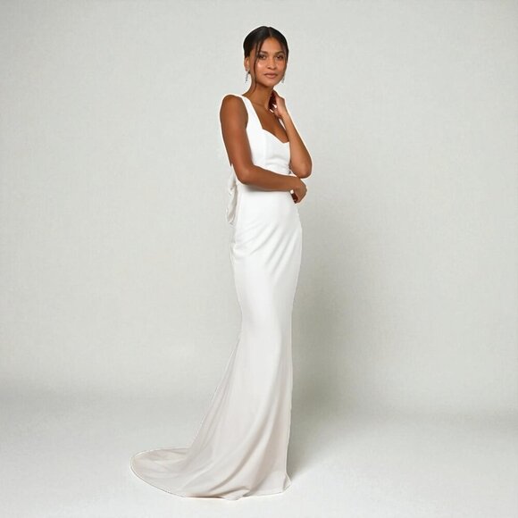 Lulus Romantic Glow White Backless Pearl Bow Maxi Dress XS - Picture 5 of 11